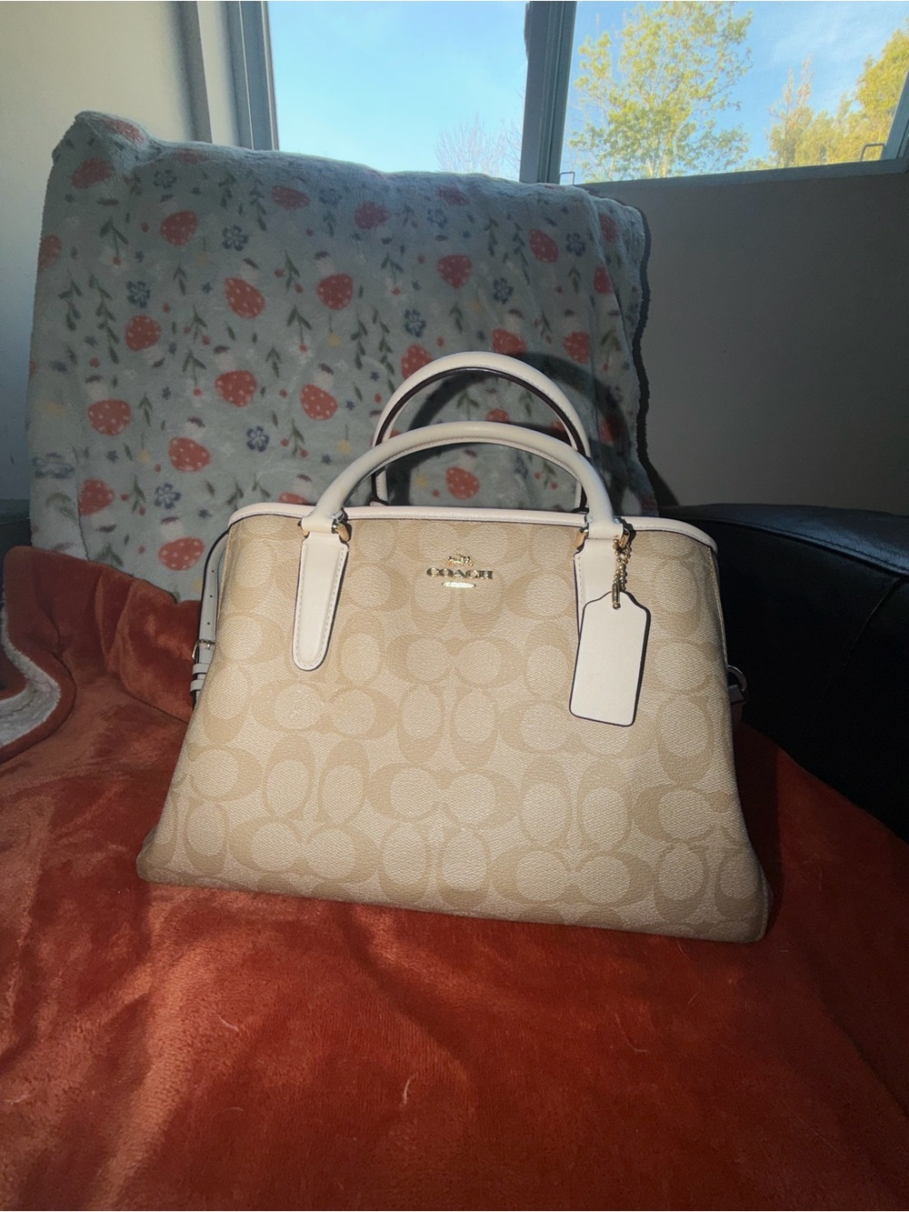 Coach Margot Cream Signature Satchel with White Trim